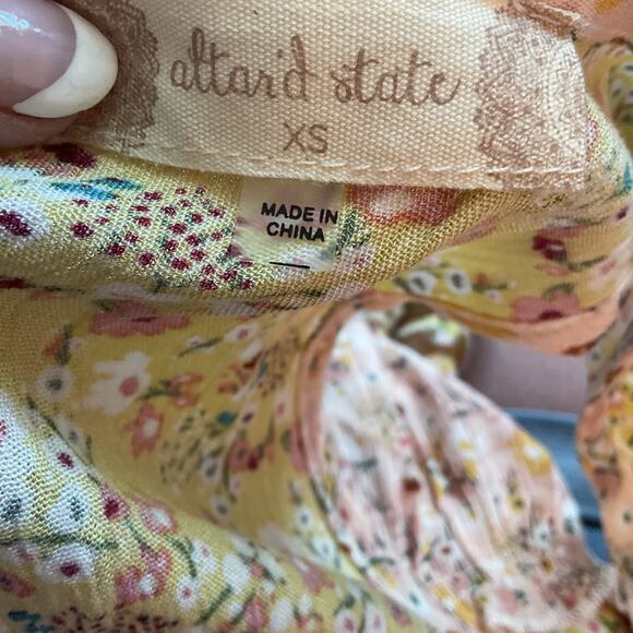 Alter'd State Yellow & Pink Boho/Peasant/Hippy/Cottage Tiered Open Back Top XS - Picture 5 of 8